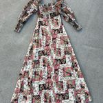 VTG 70s green pink patchwork floral garden party sheer puff sleeve prairie dress Size XS Photo 2