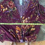 Blu Pepper Anthropologie M  burgundy floral V-Neck Tie Front Blouse new Photo 4