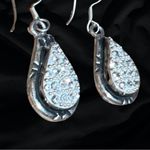 Sterling Silver Tear Drop Pave Diamond Earrings Stamped! Silver Photo 7