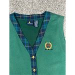 Liz Claiborne Vtg Lizsport Golf Preppy Tennis Sweater Vest V Neck Button Up Plaid Green/Blue L Photo 2