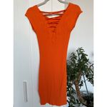 Bebe Logo Y2K Short Sleeve Logo Dress with Lace Up Back, XS, Dragon Fire Orange Photo 3