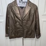 B Collection Women's Bronze Metallic Leather Blazer Jacket XL Lapel Collar‎ Gold Photo 0