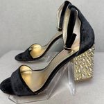 Lilly Pulitzer Womens Amber Lynn Black Velvet Embellished Sandals Block Heel 8.5 Photo 2