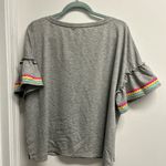 Crown & Ivy  Gray Top with Multicolor Sleeve Trim Photo 1