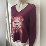 Hollister Burgundy V-Neck Sweater with Bear Pattern Photo 2