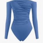 HYZ Women's Trendy Sexy Off The Shoulder Long Sleeve Ruched. Blue Size L Photo 1