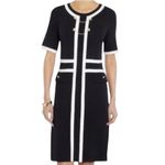 Ming Wang NWT  Contrast Trim Black White Knit Dress Gold Button / Chain Size XL Photo 1