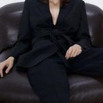 ZARA  Women Tie Belt Blazer Black 2110/454 Size Large Oversized Cinched Waist Photo 0