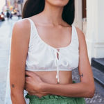 ZARA  Textured Cotton Linen Blend Smocked Back Crop Top White Large NWT Photo 0