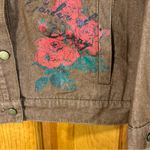 Cider  Women’s Oversize Brown W/Roses & Letters Jean Jacket Sz S-EUC Photo 1