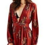 Ecote  Urban Outfitters Charlotte Plunging Romper Size 2 Brown Floral Long-Sleeve Photo 0