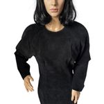 Vintage 80's Cedars Black Suede Batwing Sleeve round neck Midi Dress small Photo 10