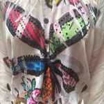 Crimson Ivy Off Shoulder Blouse Flower Print Rhinestone Accents Sz S Multicolor White Photo 6