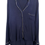 Nordstrom Rack  Navy Pajama Set Size Medium Wide Leg Button Front Cozy Photo 0