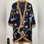 Tolani  Romance Blooms Floral Embroidered Cotton Short Kimono Navy/Pink S/M Photo 2