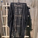 Monteau  Black Lace and Fringe Kimono/Cover up Women’s Size M Photo 3