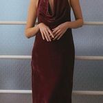ZARA  maxi holiday dress velour Velvet Halter in Burgundy wedding party evening Photo 4