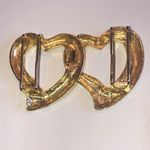 Vintage Brushed Soft Gold Tone Double Heart Retro Boho Belt Buckle Photo 2