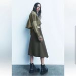 ZARA ‎ Asymmetrical Zipper Khaki Midi Skirt Womens Size XS Photo 3