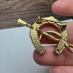 Vintage Gerry’s Rhinestone Horse Shoe With Riding Crop Brooch Pin Gold Tone Photo 5