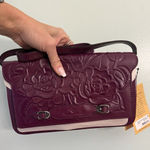 Patricia Nash  Monta Leather Crossbody Clutch Plum Small Size Purse Tooled Photo 0