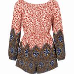 Fraiche by J Boho Floral Border Print Romper – Size Large – Made in USA Red Photo 0