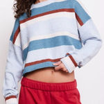 PacSun Cropped Sweater Striped Blue Size Medium Pullover Style NEW Photo 0