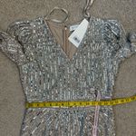 Mac Duggal  93676 Beaded Lace V-Neck Midi Dress Taupe Silver 6 Photo 8