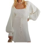 Free People  Emmaline Cable Knit White Mini Dress L Photo 2