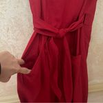 Mango MNG Linen Wrap Jumpsuit Red Wide Leg Sleeveless Has Belt V Neck Sz XL Photo 3