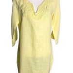 Malvin Hamburg Germany I Love Linen Yellow 3/4 Sleeve Embroidered Tunic Top Size M Photo 1