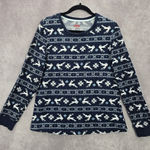 Holiday Time  Blue Christmas Snow Flake Reindeer Print Pajama Top Medium Photo 0