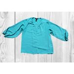 H&M Blouse Women 2 Blue Green Teal Bell 3/4 Sleeve Boho Hippy Top Shirt Photo 4