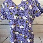 Hello Kitty  Scrub Top size Medium short sleeve Nursing Shirt Purple Floral Nurse Photo 0