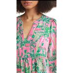 Lilly Pulitzer  Martine Long Sleeve Dress Small Pink Green Ruffle Tropical Beach Photo 2