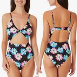 California Waves Juniors Black Gerber Daisy Knotted Cutout One-Piece Swimsuit Photo 3
