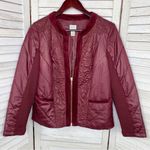 Chico's Zenergy by Chico’s Quilted Embroidered Puffer Moto Jacket Maroon Red Small Photo 8