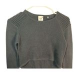 CAbi Black Ribbed Cropped Sweater with Shoulder Detail Long Sleeve Pullover XS Photo 2