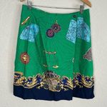 Susan Bristol Green Blue Skirt Europe Travel Vacation Globe Preppy Rayon Size 16 Photo 0