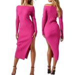 ASTR New Ribbed Knit Off Shoulder Long Sleeve Slit Midi Sweater Dress Pink XS Photo 1