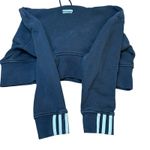 Adidas  Cropped Hoodie Womens Black 3 Stripe Logo‎ Sweatshirt Pullover Photo 4