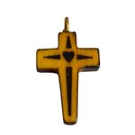 Wooden Cross Pendant Necklace Heart Charm Religious Handcarved Christian Jesus Black Photo 3