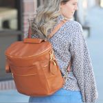 Faux leather brown cognac tan large backpack diaper bag Photo 0