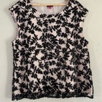 Vince Camuto  Black Leaf Pattern Blouse Sequins Cream Neutral Formal Holiday XL Photo 0