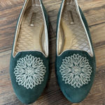 Birdies Emerald Green Floral Embroidered Flats Size 6 Photo 0
