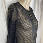 Forever 21 💋 Black Sheer Lattice Crosshatch Lace Bodysuit Long Sleeves Key Hole Photo 3
