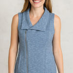 For Cynthia Blue Zip Up Collared Sleeveless Knit Vest Casual Layer Cozy Top S Photo 0
