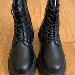 Black Lace Up Ankle Boots with Zipper Accent and Lug Sole for Women size 8 Photo 0