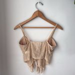 Source Unknown Lace Tie Front Beige Tan Cropped Spaghetti Strap Semi Sheer Tank Top Photo 3