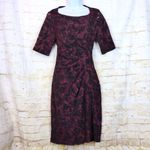 Anthropologie  Maeve Elorn Sheath Dress Women 6 US Red Black Lace Ruched Romantic Photo 3